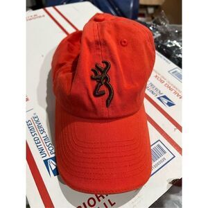 Browning Safety Blaze Orange Cap Buckmark Logo Adjustable Hook Loop Preowned